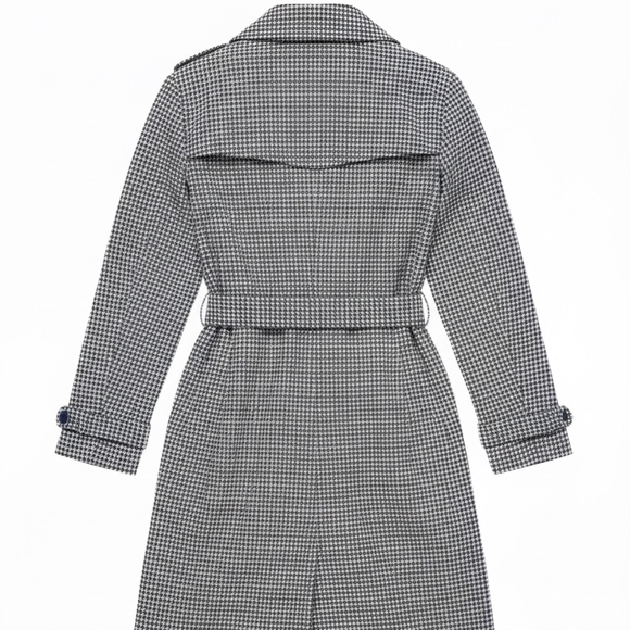 Jack Wills Womens Houndstooth Trench Coat Navy Blue White US 0 - Picture 2 of 4